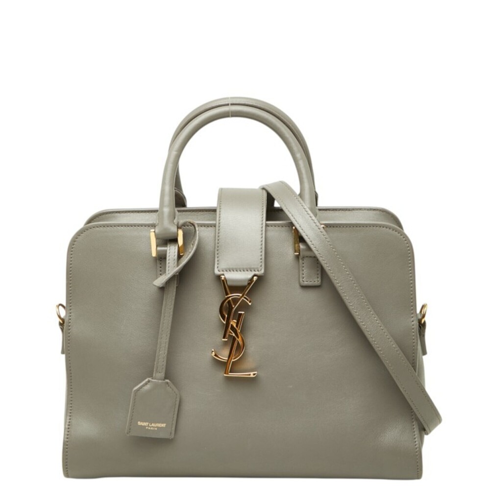 Saint Laurent Baby Cabas YSL Logo Handbag Shoulder Bag 2WAY 472466 Gray Leath...